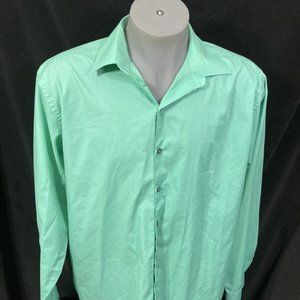 J. Ferrar Button Up Dress Shirt Men's 17-17.5 Long Sleeve Teal green Slim Fit